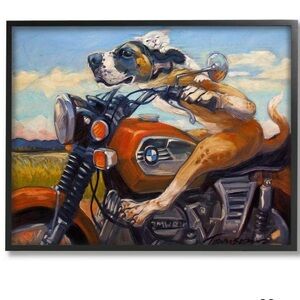 Framed Wall Art Dog & Cat Motorcycle Road Trip